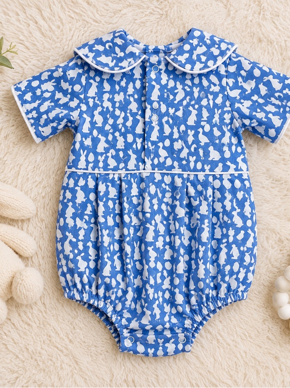 Lila + Hayes Boys 0-3M Easter Bubble Romper Blue Bunny Egg Chick Print - Picture 3 of 4